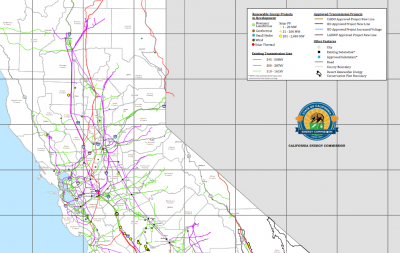 Mapa de todos los proyectos de energía renovable en el estado de California