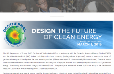 Geothermal Design Challenge 2016 obtiene un enorme número de presentaciones