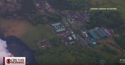 Lava se acerca al sitio de la planta geotérmica Puna en la isla grande de Hawaii