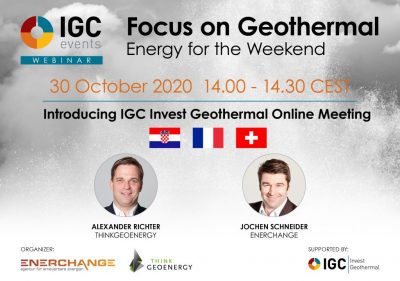 Webinar – Mercados geotérmicos en Croacia, Francia y Suiza, 30 de Oct. 2020