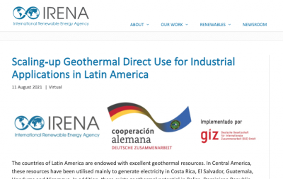 Webinar – Uso directo de geotermia industrial en América Latina, 11 de agosto de 2021
