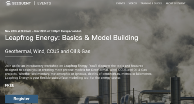 Capacitación gratuita en software Leapfrog Energy de Seequent, 28 y 29 de noviembre, 2023.